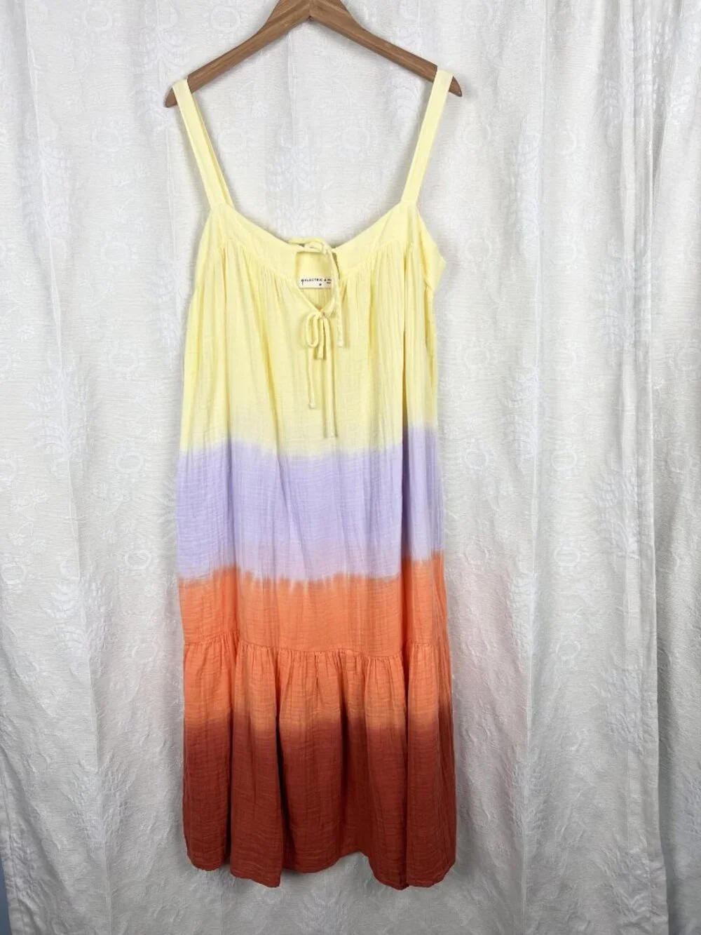 Electric & Rose Addison Sleeveless Tiered Midi Dress colorful ombre sundress M - Picture 2 of 9